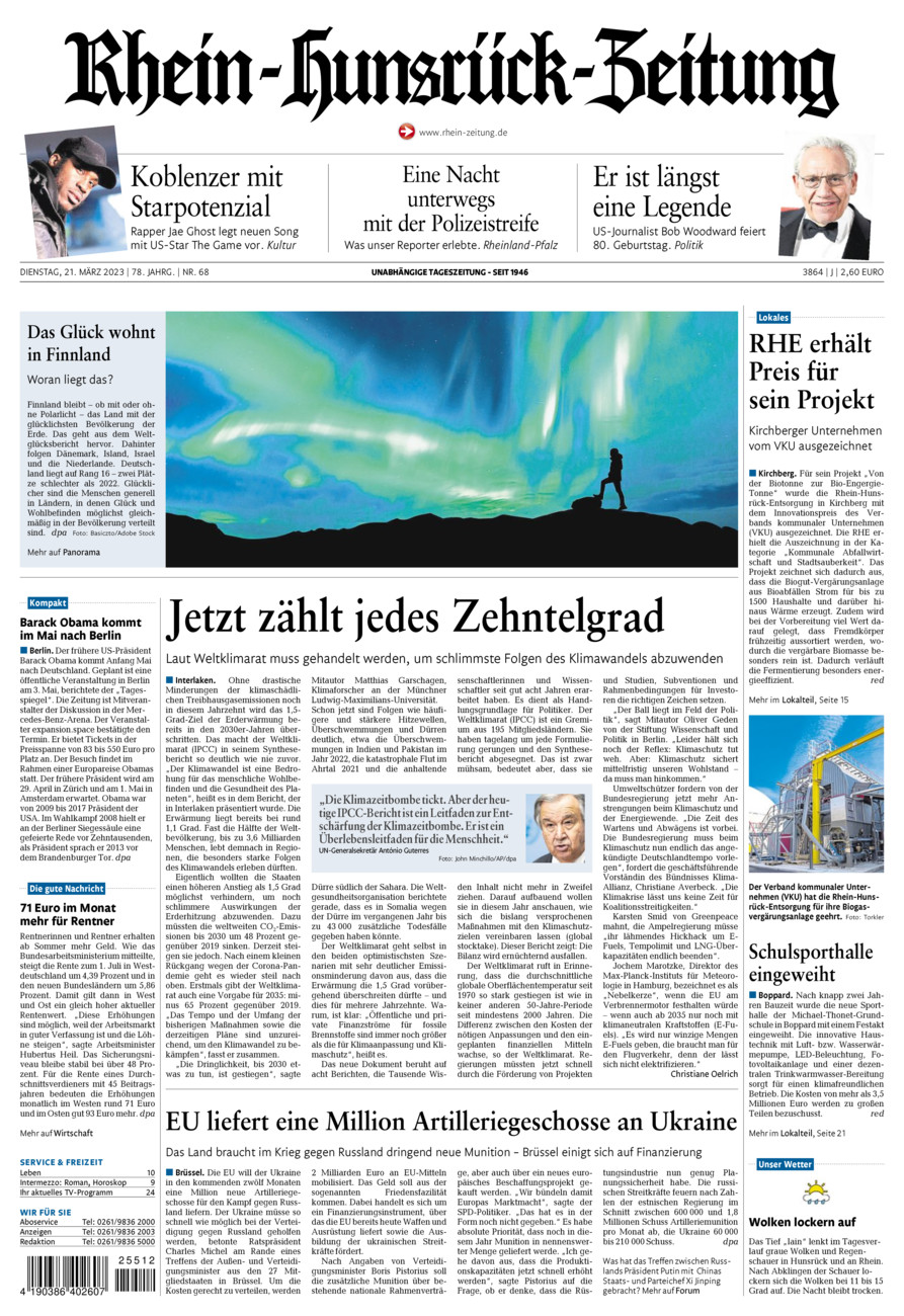 Rhein-Hunsrück-Zeitung vom Dienstag, 21.03.2023
