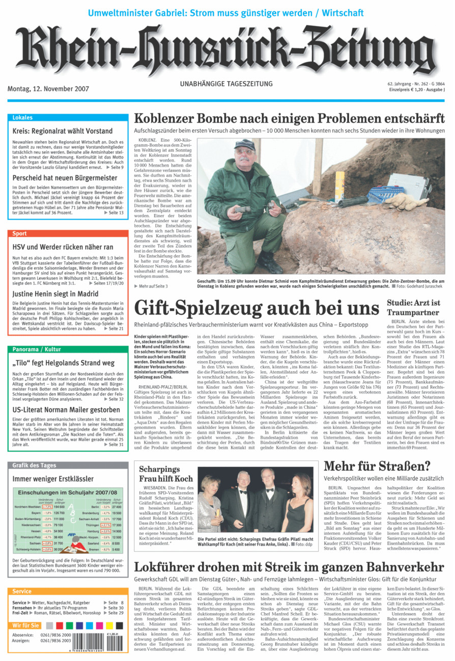 Rhein-Hunsrück-Zeitung vom Montag, 12.11.2007