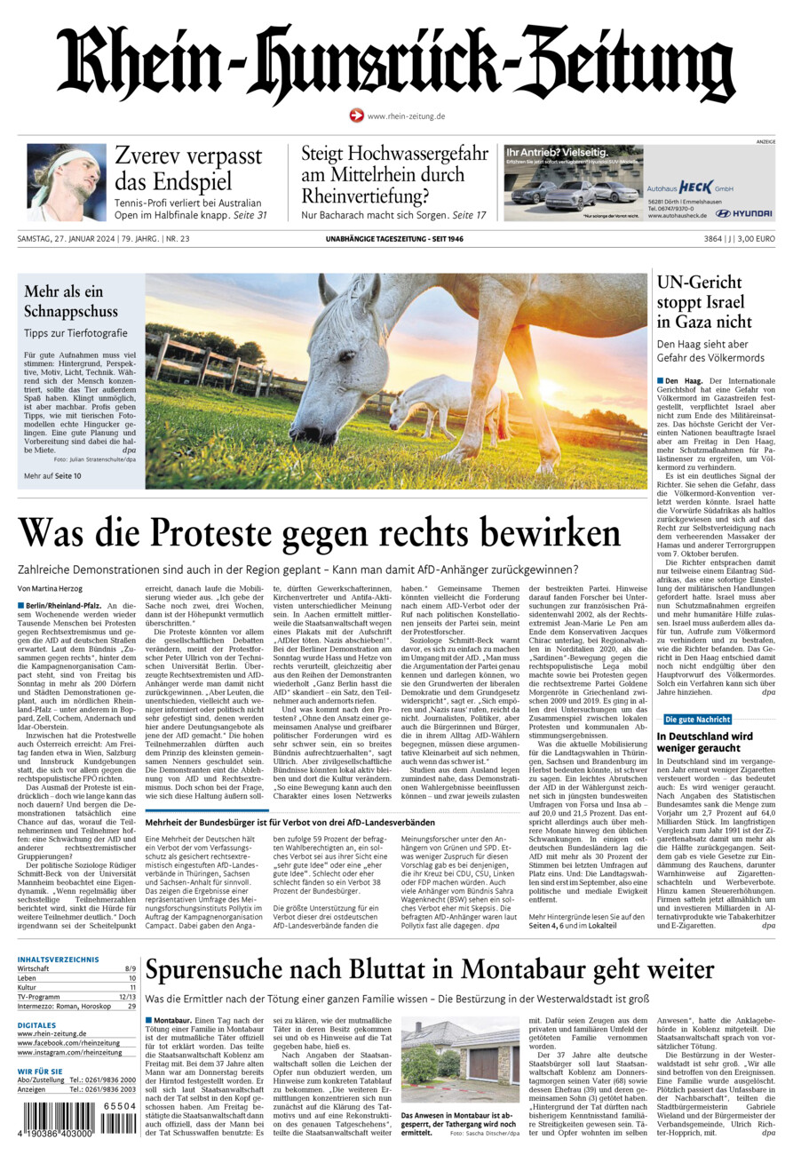 Rhein-Hunsrück-Zeitung vom Samstag, 27.01.2024