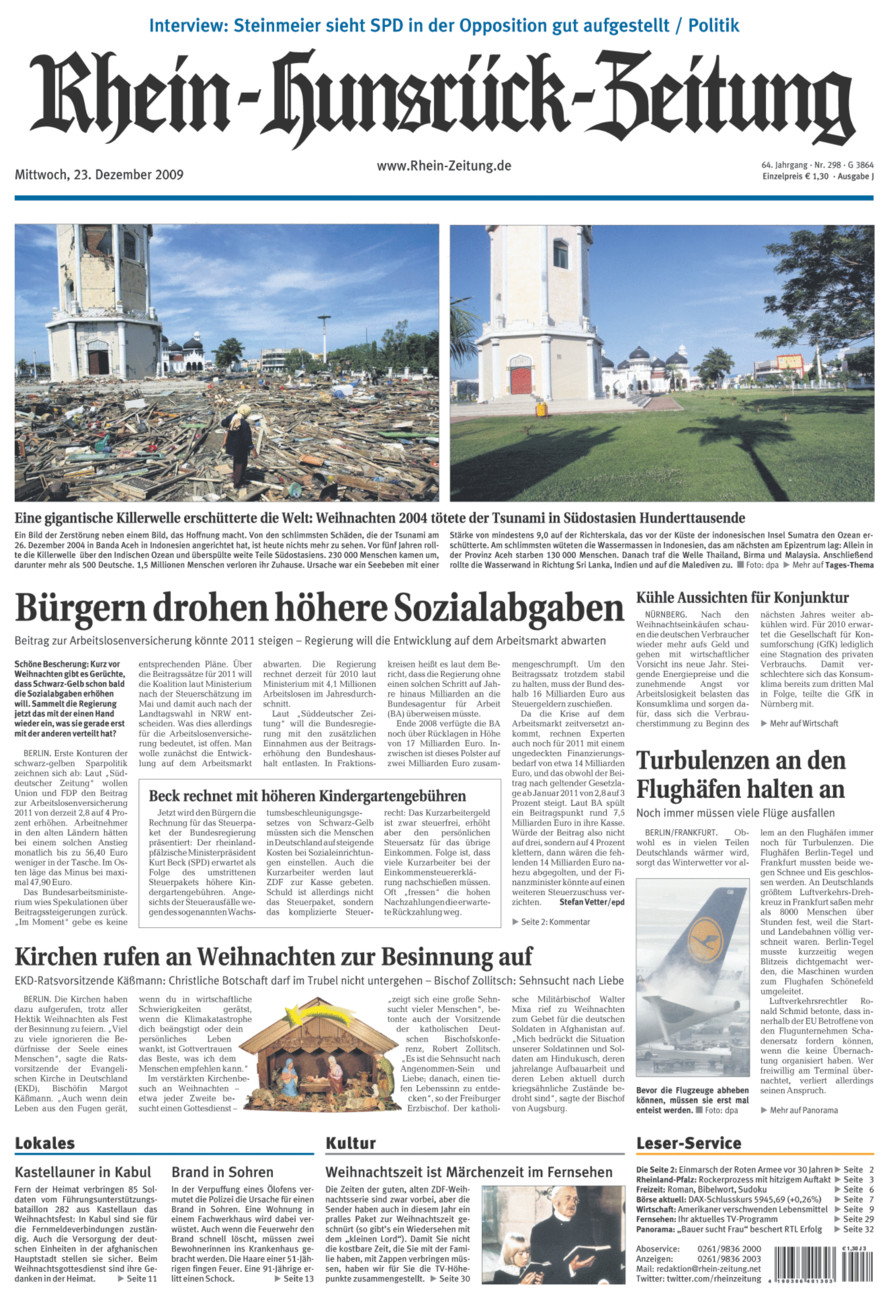 Rhein-Hunsrück-Zeitung vom Mittwoch, 23.12.2009