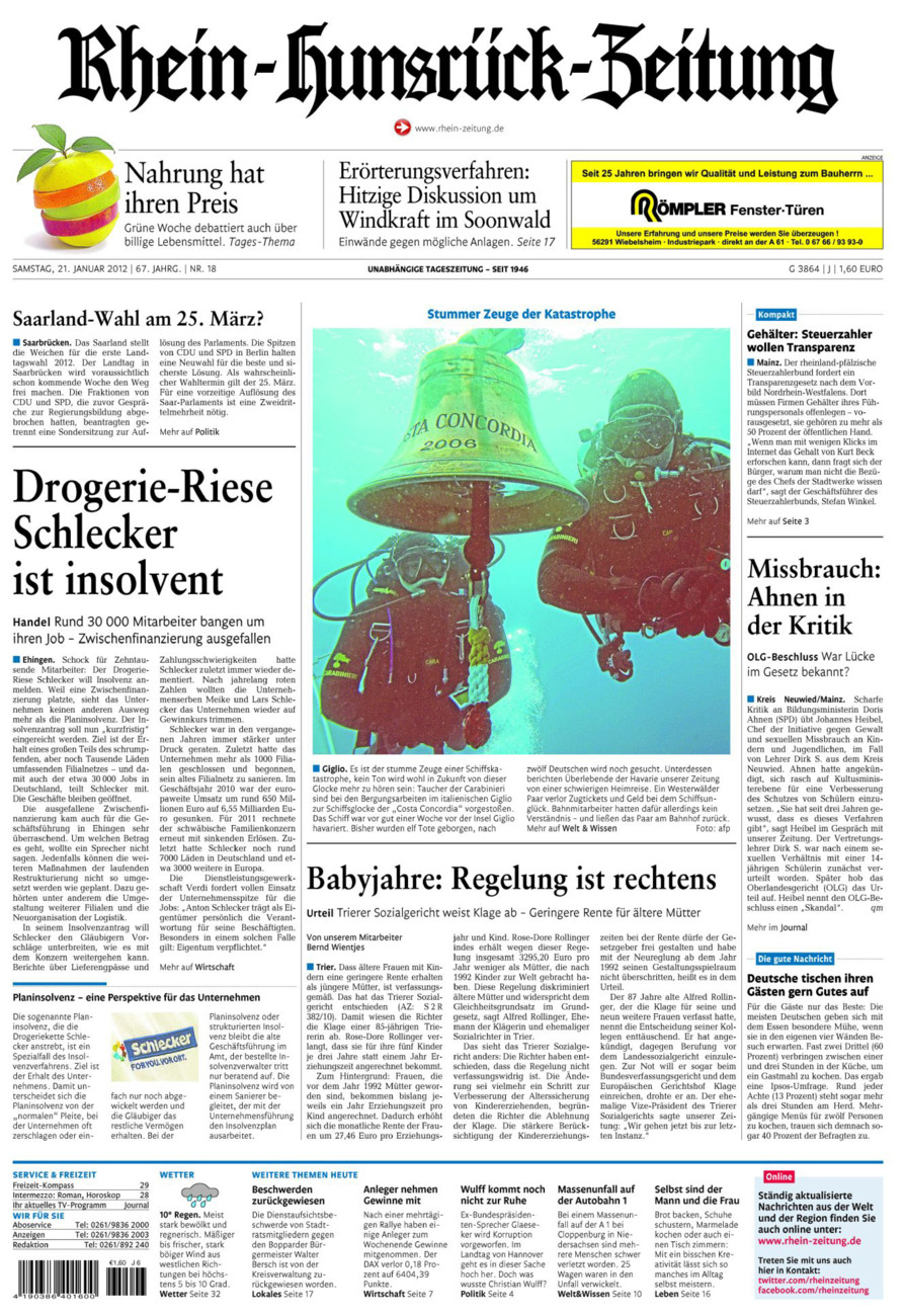Rhein-Hunsrück-Zeitung vom Samstag, 21.01.2012