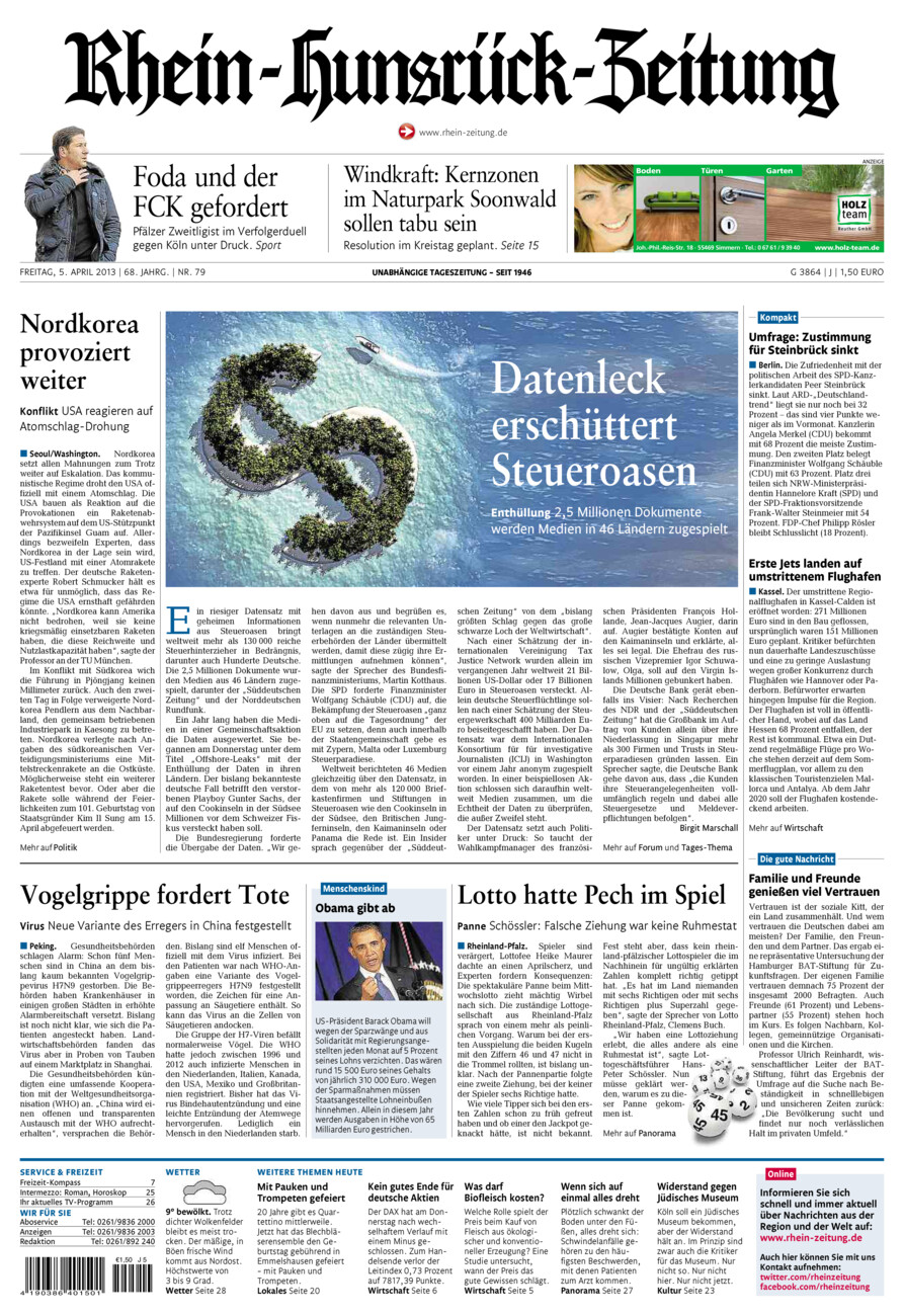Rhein-Hunsrück-Zeitung vom Freitag, 05.04.2013