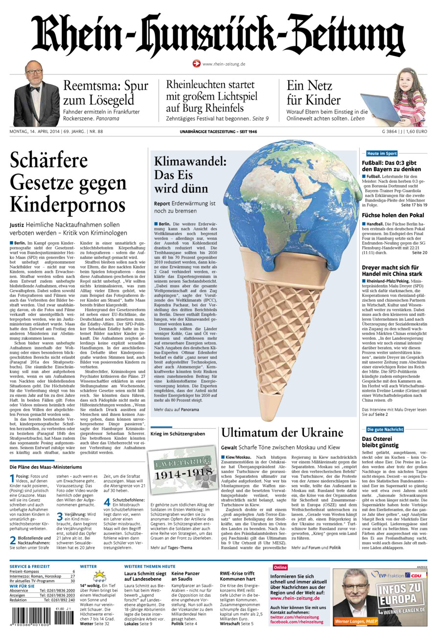 Rhein-Hunsrück-Zeitung vom Montag, 14.04.2014