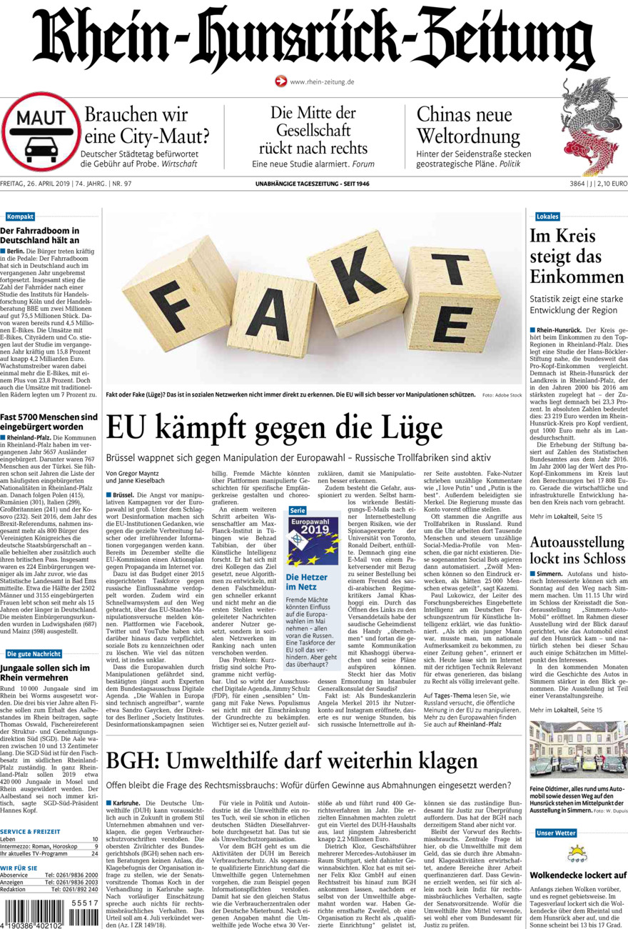 Rhein-Hunsrück-Zeitung vom Freitag, 26.04.2019
