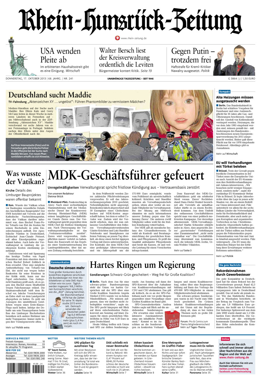 Rhein-Hunsrück-Zeitung vom Donnerstag, 17.10.2013