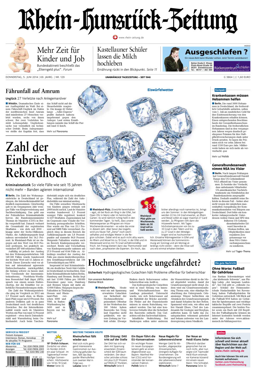 Rhein-Hunsrück-Zeitung vom Donnerstag, 05.06.2014