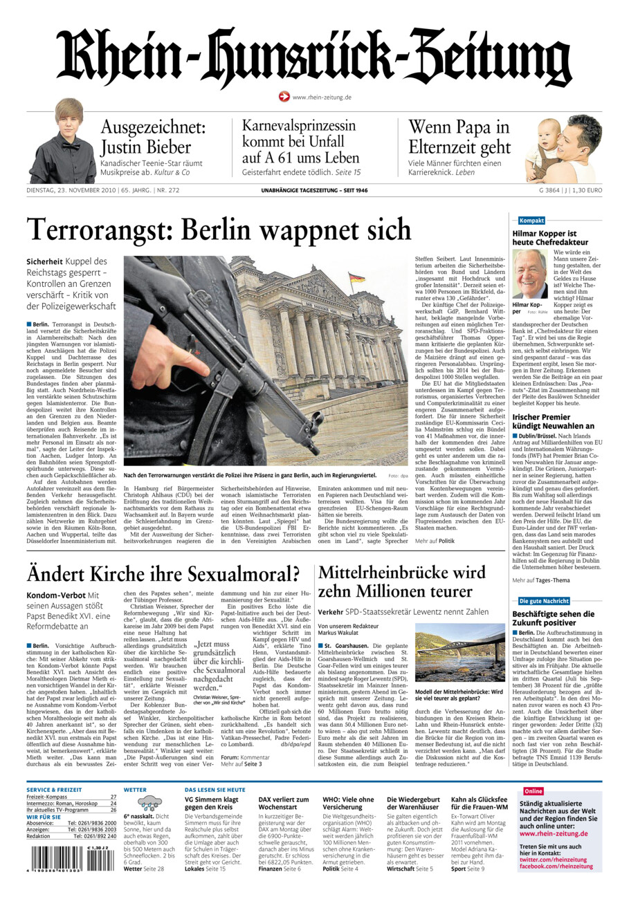 Rhein-Hunsrück-Zeitung vom Dienstag, 23.11.2010
