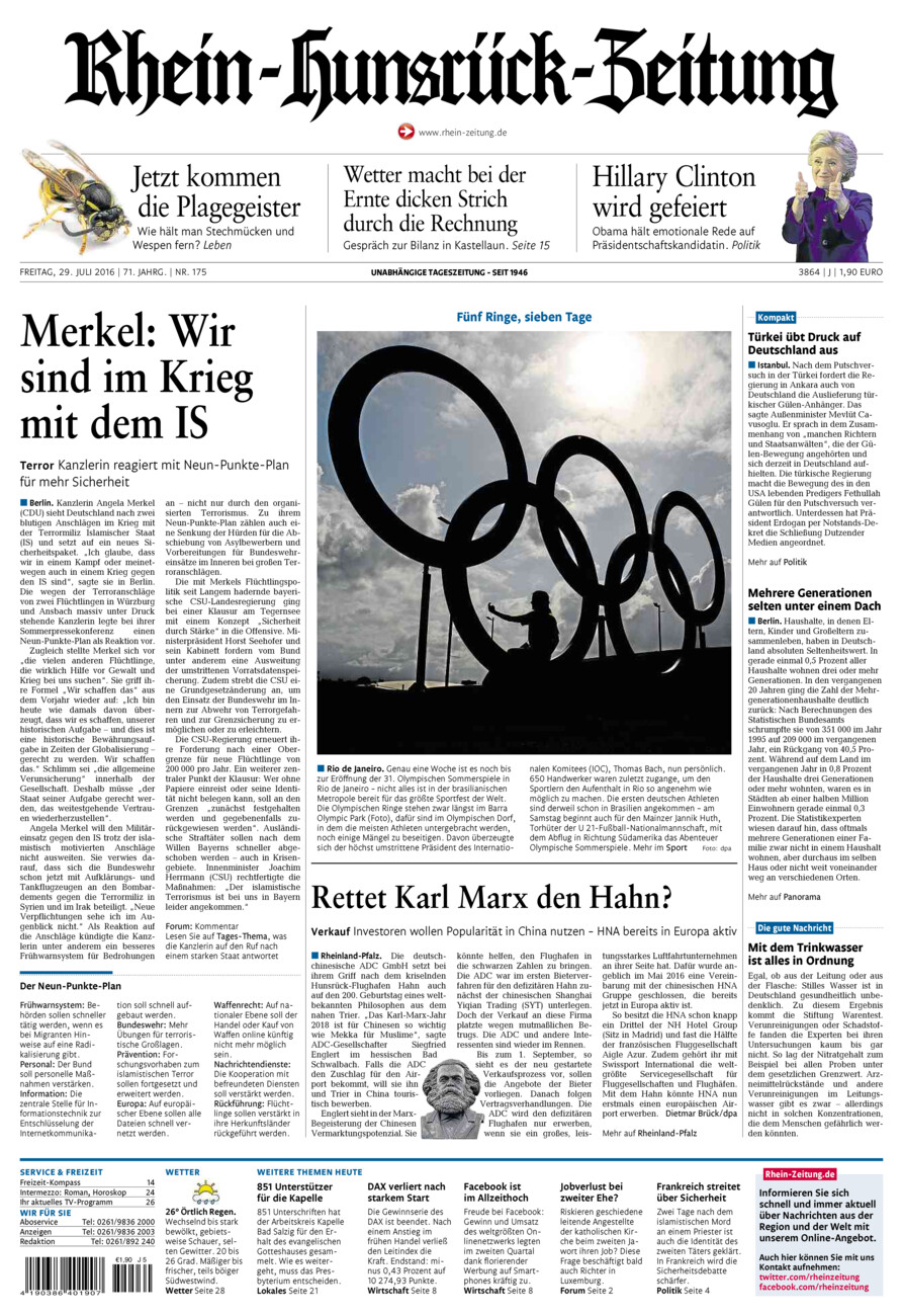 Rhein-Hunsrück-Zeitung vom Freitag, 29.07.2016