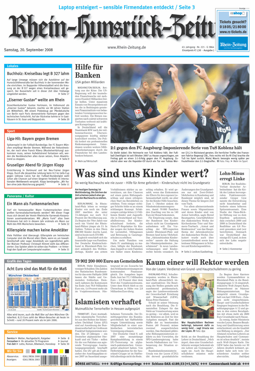 Rhein-Hunsrück-Zeitung vom Samstag, 20.09.2008