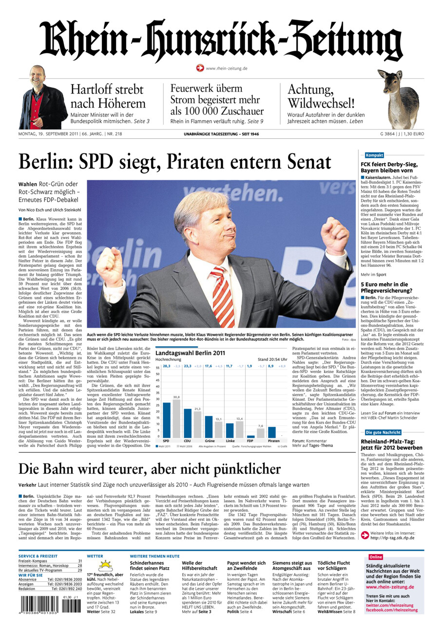 Rhein-Hunsrück-Zeitung vom Montag, 19.09.2011