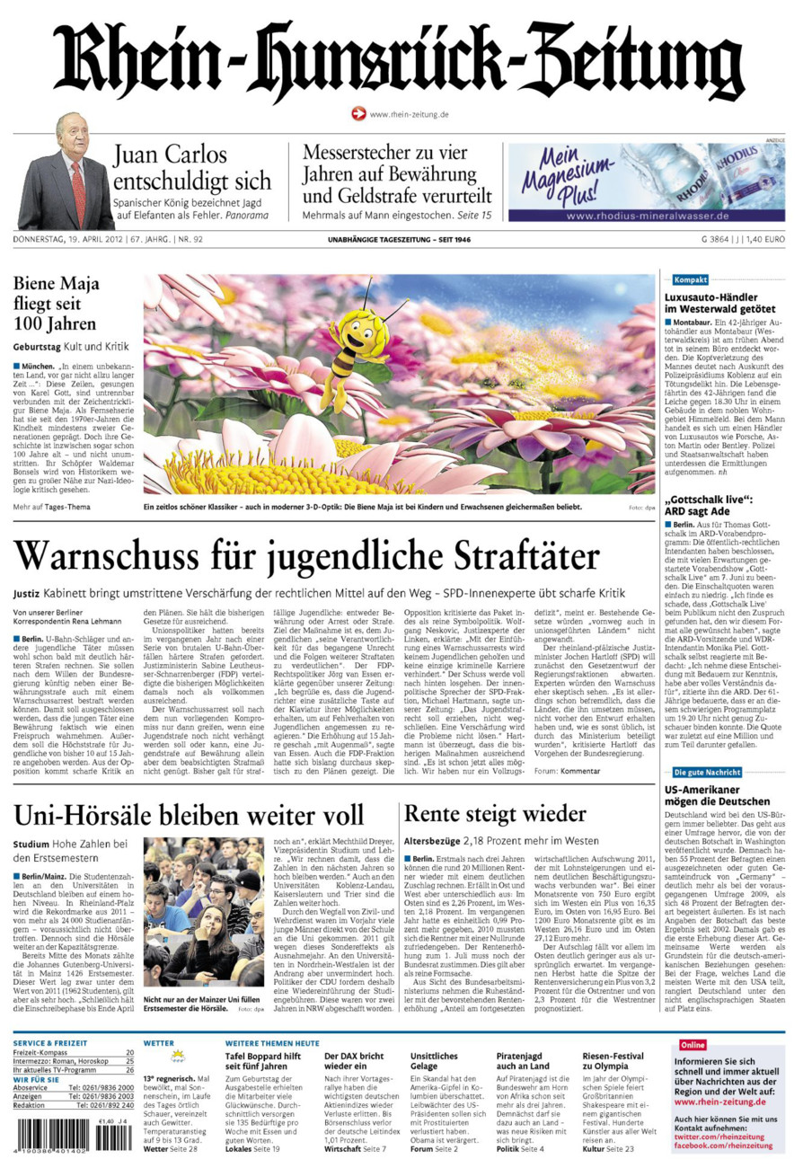 Rhein-Hunsrück-Zeitung vom Donnerstag, 19.04.2012
