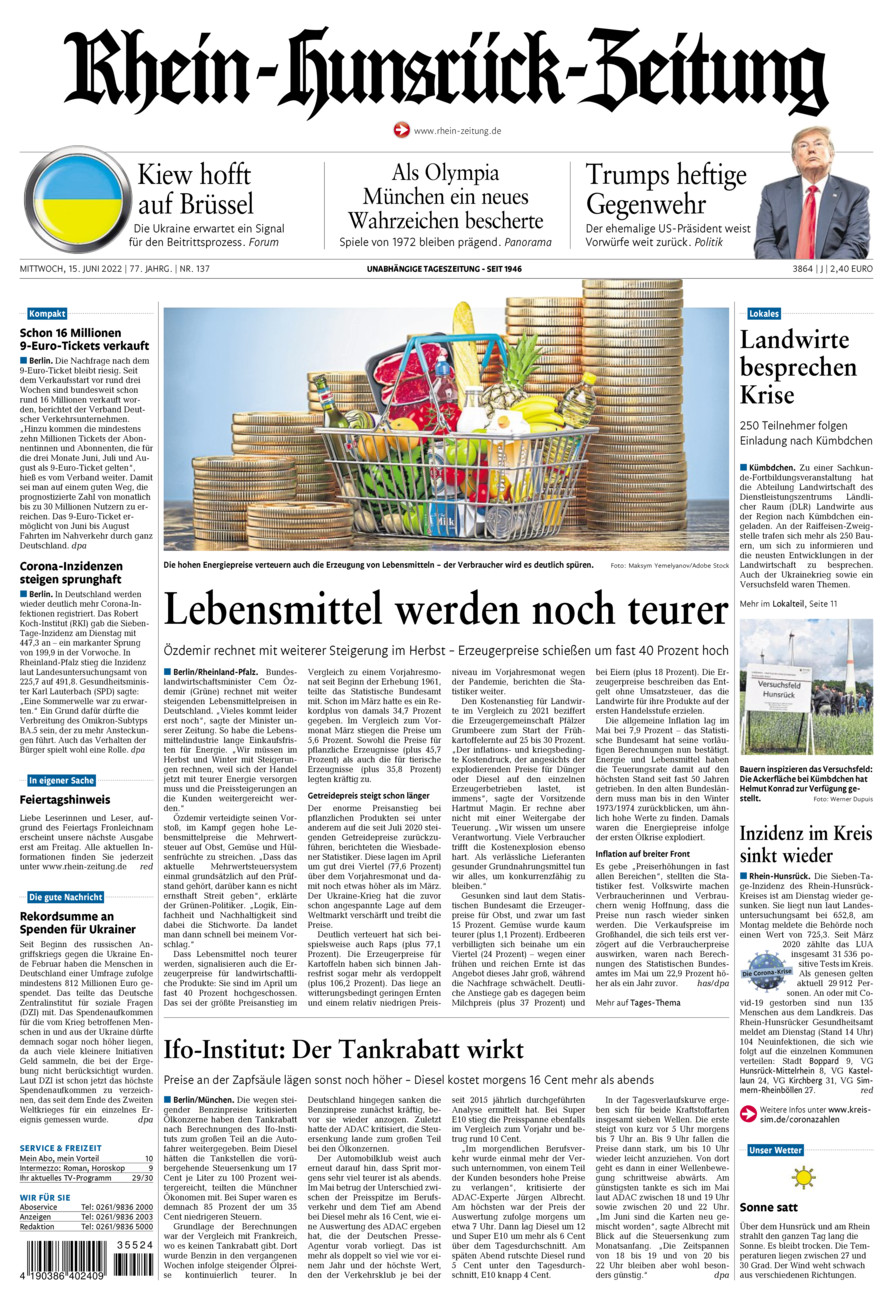 Rhein-Hunsrück-Zeitung vom Mittwoch, 15.06.2022