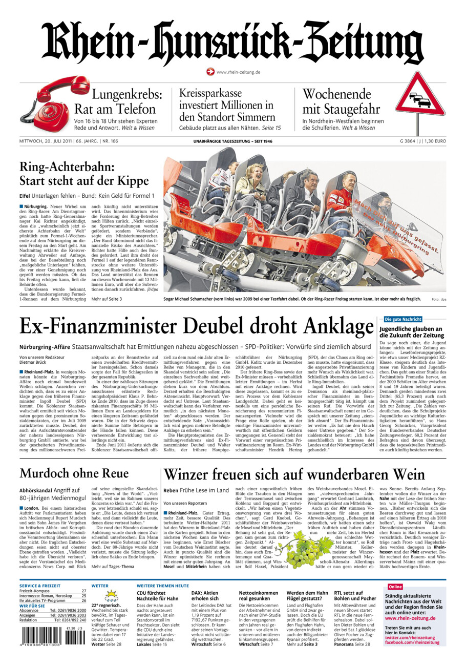 Rhein-Hunsrück-Zeitung vom Mittwoch, 20.07.2011