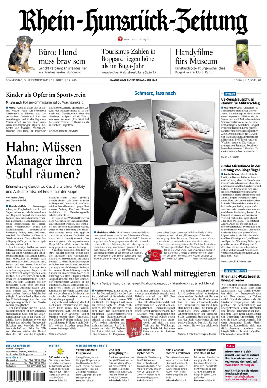Rhein-Hunsrück-Zeitung vom Donnerstag, 05.09.2013
