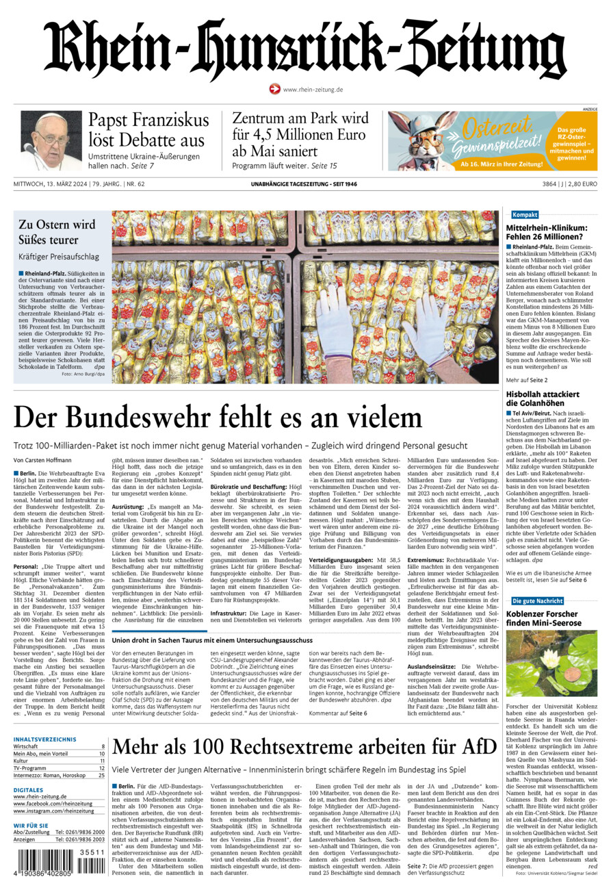 Rhein-Hunsrück-Zeitung vom Mittwoch, 13.03.2024