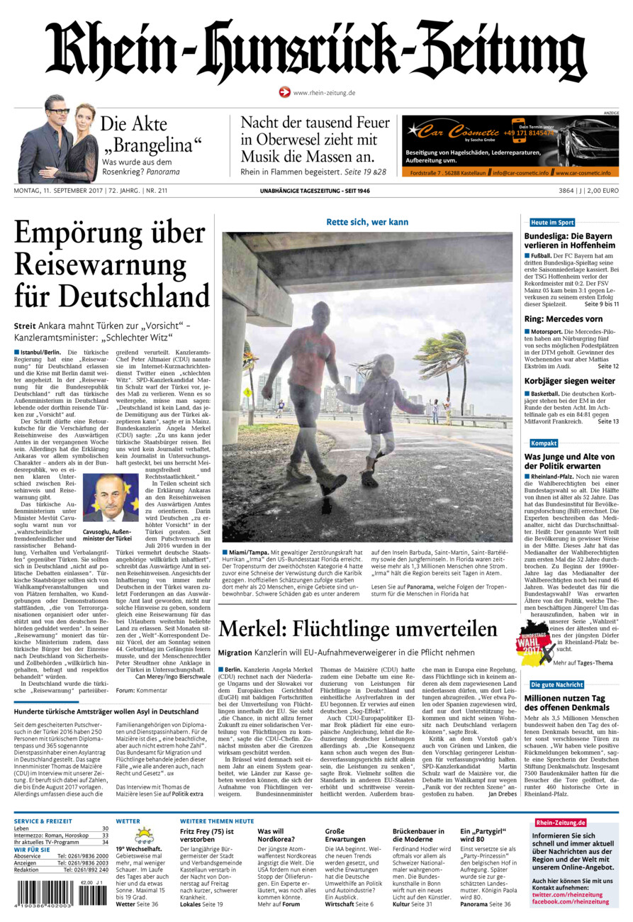 Rhein-Hunsrück-Zeitung vom Montag, 11.09.2017