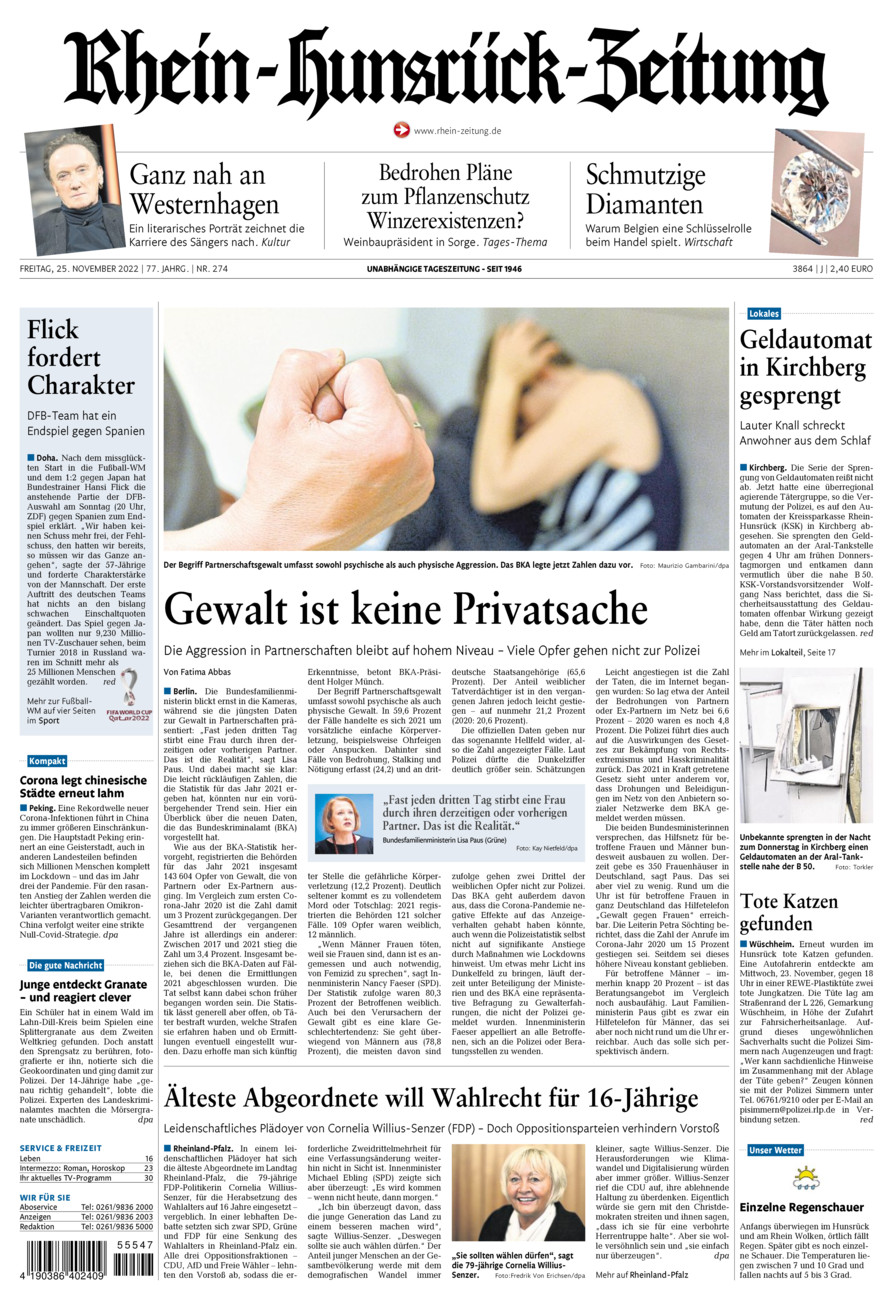 Rhein-Hunsrück-Zeitung vom Freitag, 25.11.2022