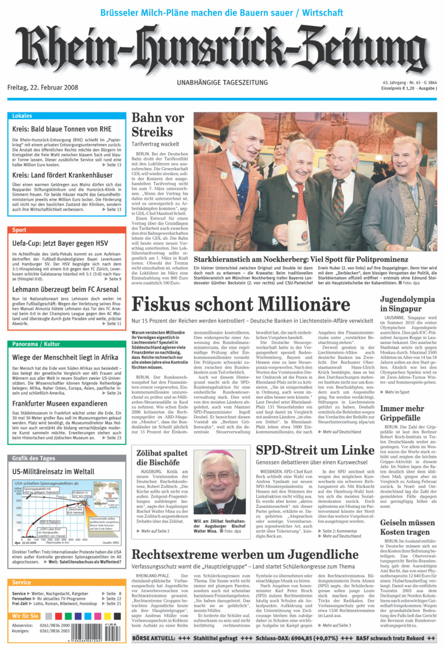 Rhein-Hunsrück-Zeitung vom Freitag, 22.02.2008