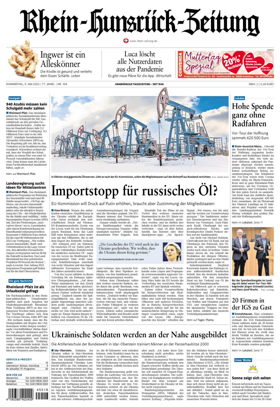 Rhein-Hunsrück-Zeitung vom Donnerstag, 05.05.2022