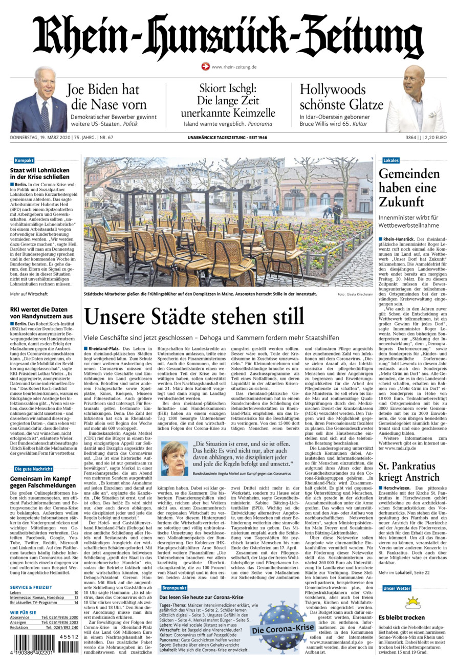 Rhein-Hunsrück-Zeitung vom Donnerstag, 19.03.2020