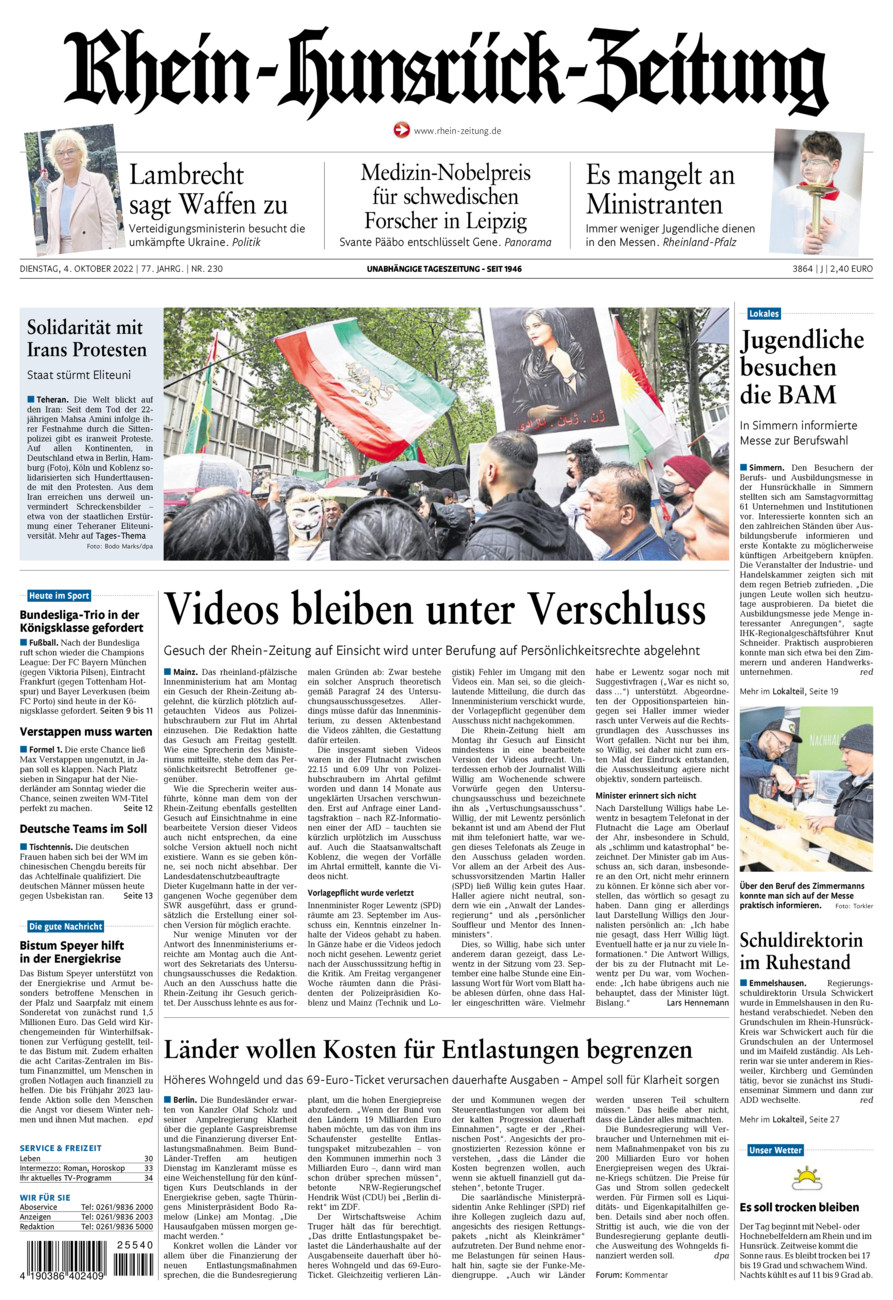 Rhein-Hunsrück-Zeitung vom Dienstag, 04.10.2022
