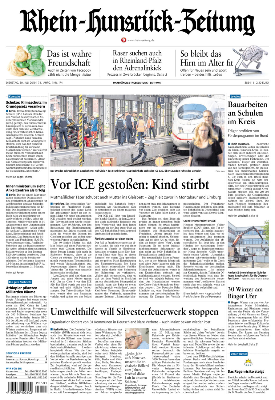 Rhein-Hunsrück-Zeitung vom Dienstag, 30.07.2019
