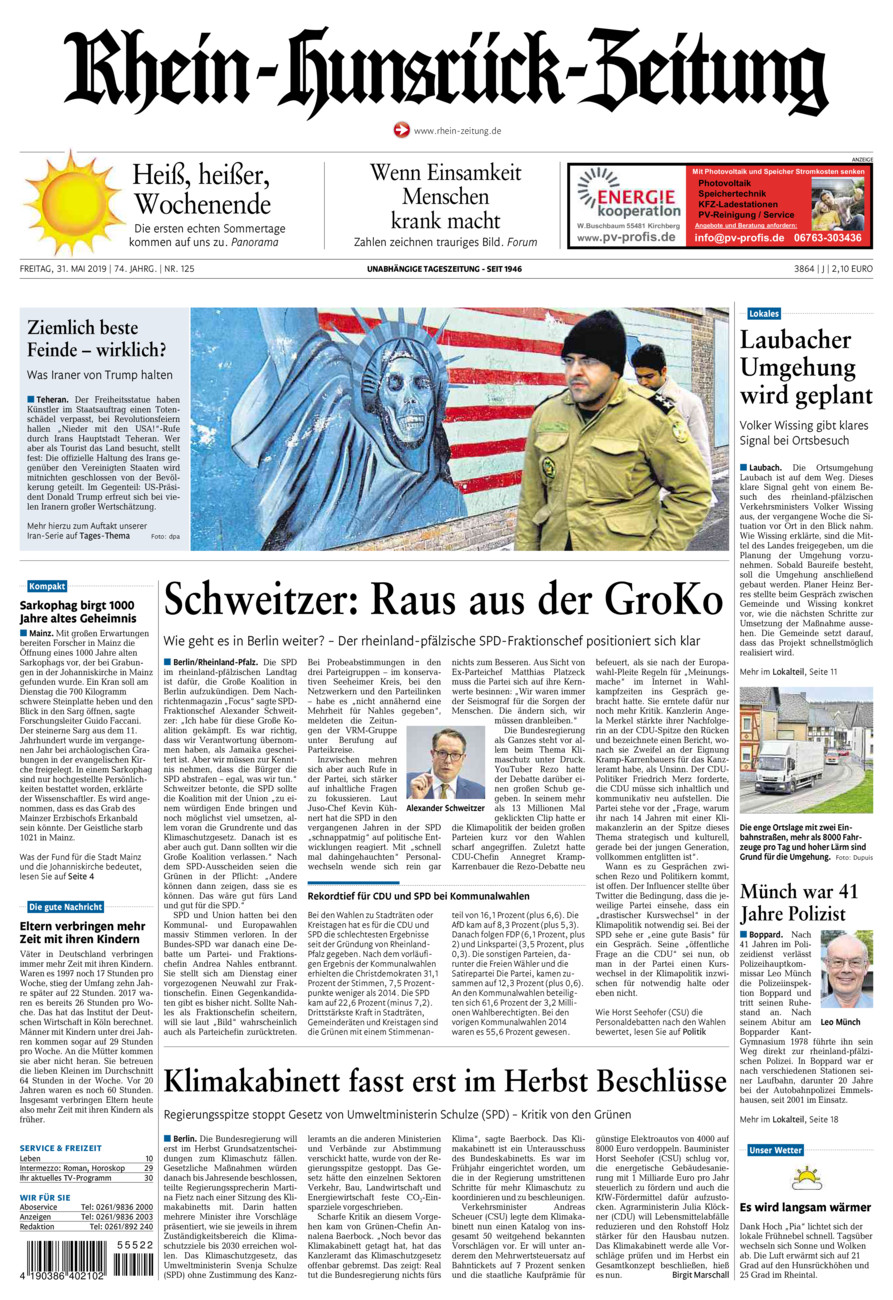 Rhein-Hunsrück-Zeitung vom Freitag, 31.05.2019