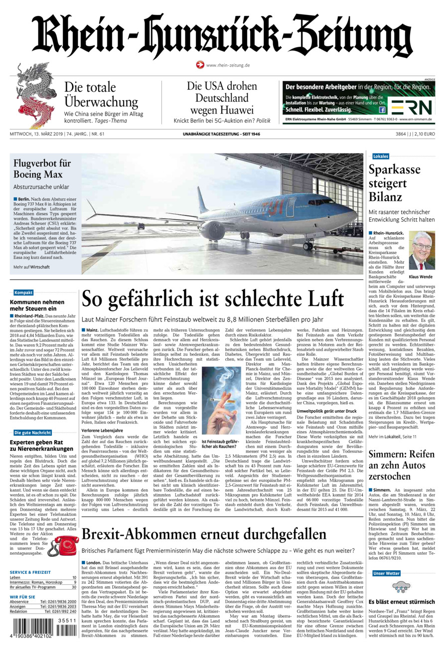 Rhein-Hunsrück-Zeitung vom Mittwoch, 13.03.2019