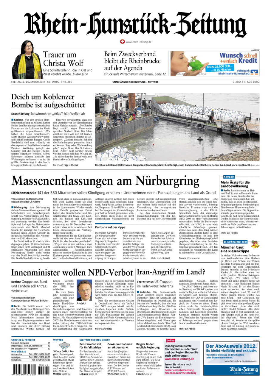 Rhein-Hunsrück-Zeitung vom Freitag, 02.12.2011