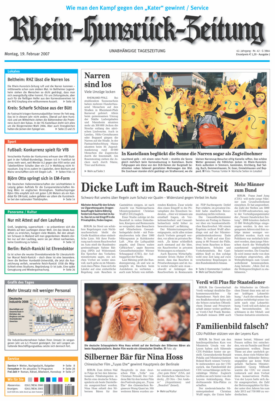 Rhein-Hunsrück-Zeitung vom Montag, 19.02.2007