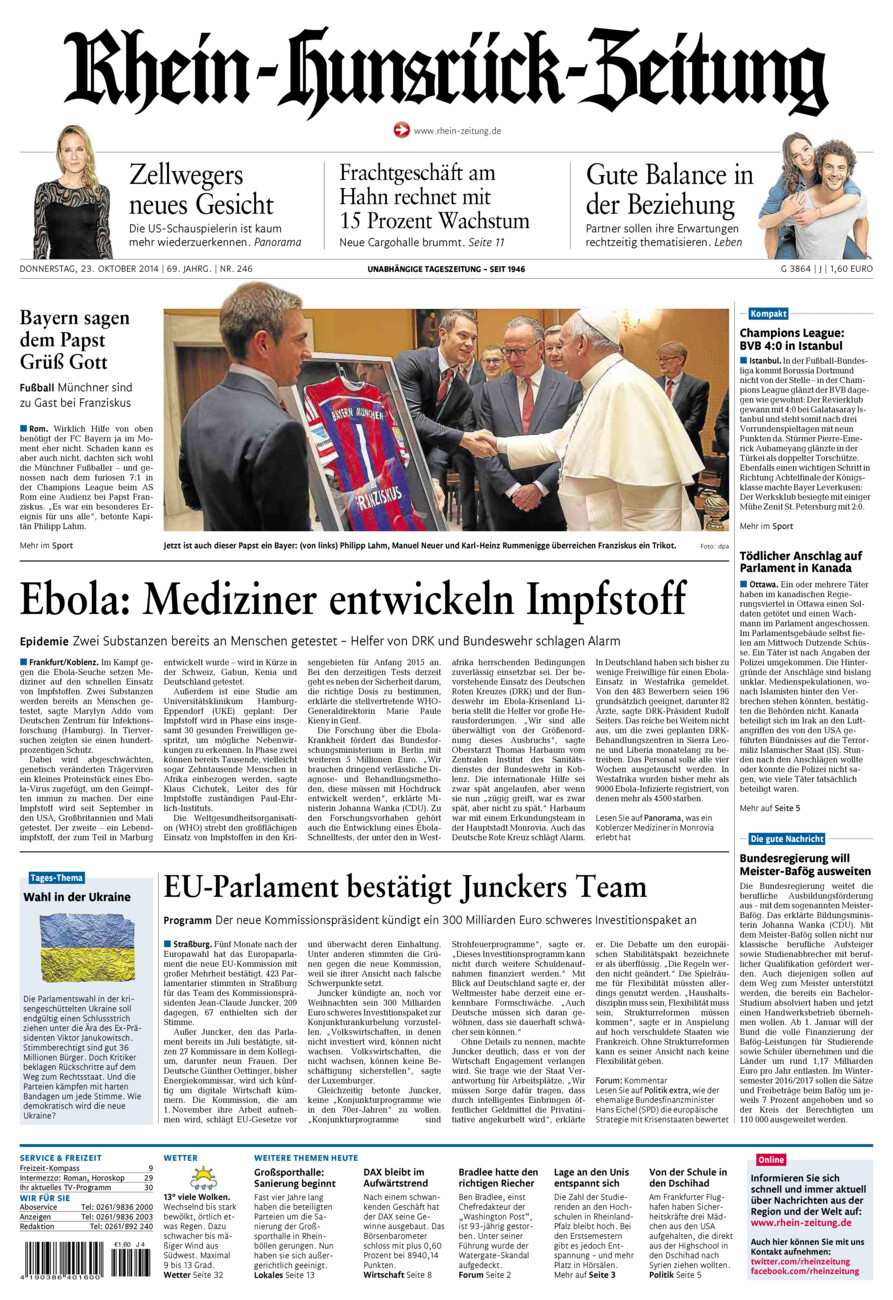 Rhein-Hunsrück-Zeitung vom Donnerstag, 23.10.2014