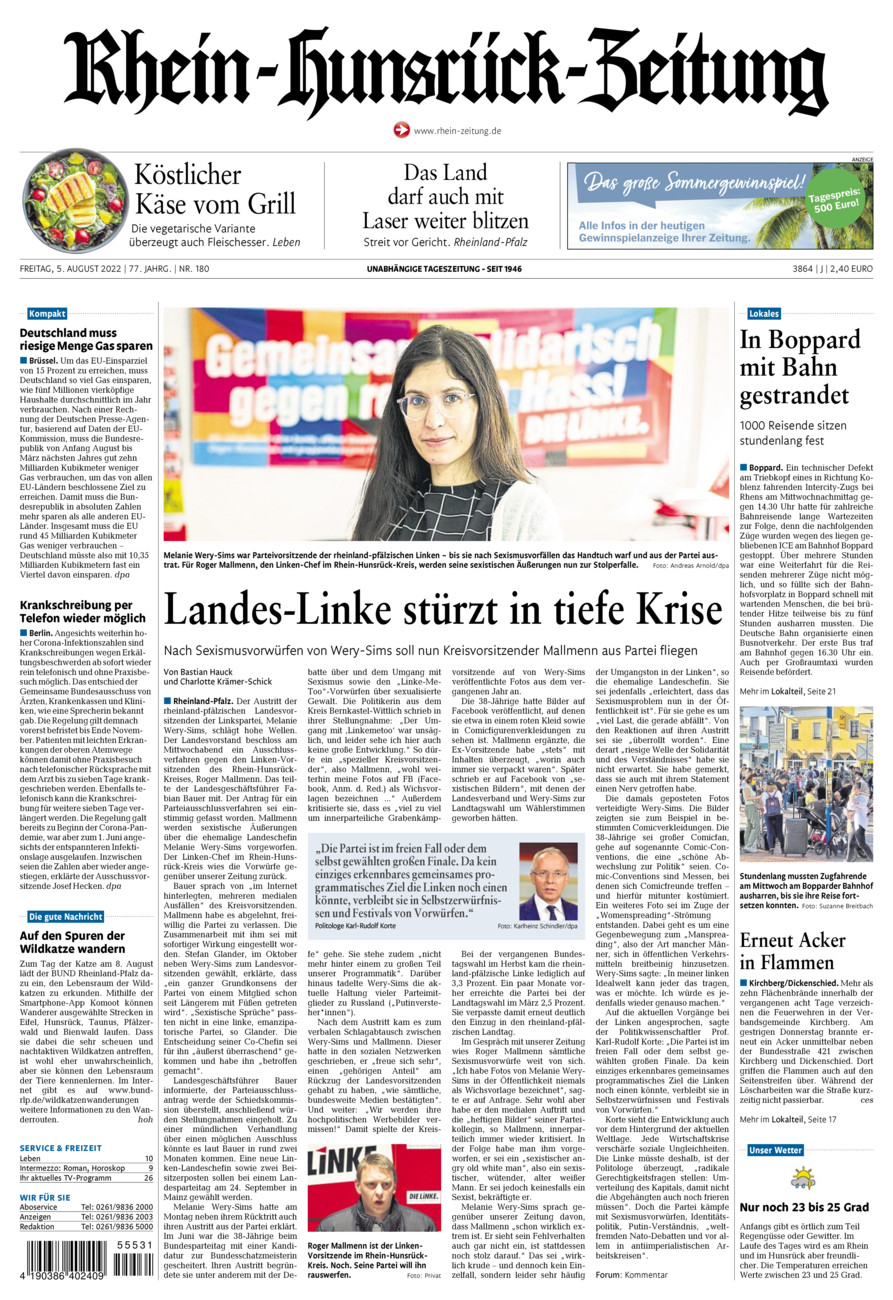 Rhein-Hunsrück-Zeitung vom Freitag, 05.08.2022