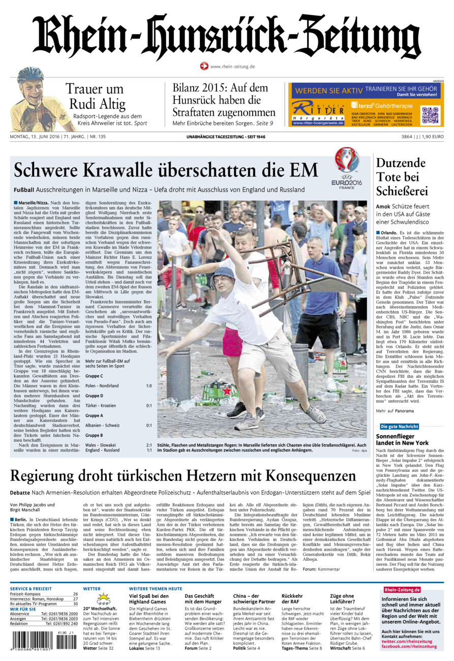 Rhein-Hunsrück-Zeitung vom Montag, 13.06.2016