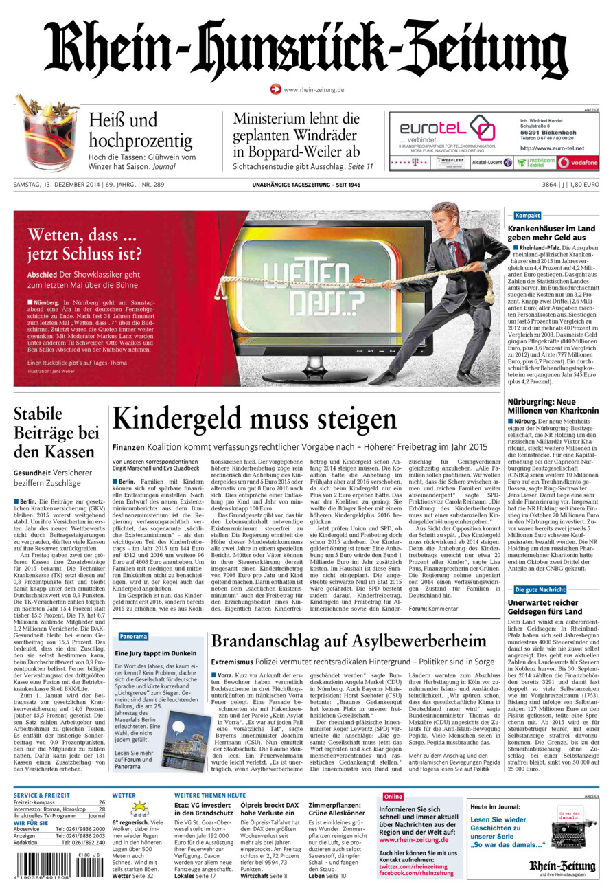 Rhein-Hunsrück-Zeitung vom Samstag, 13.12.2014