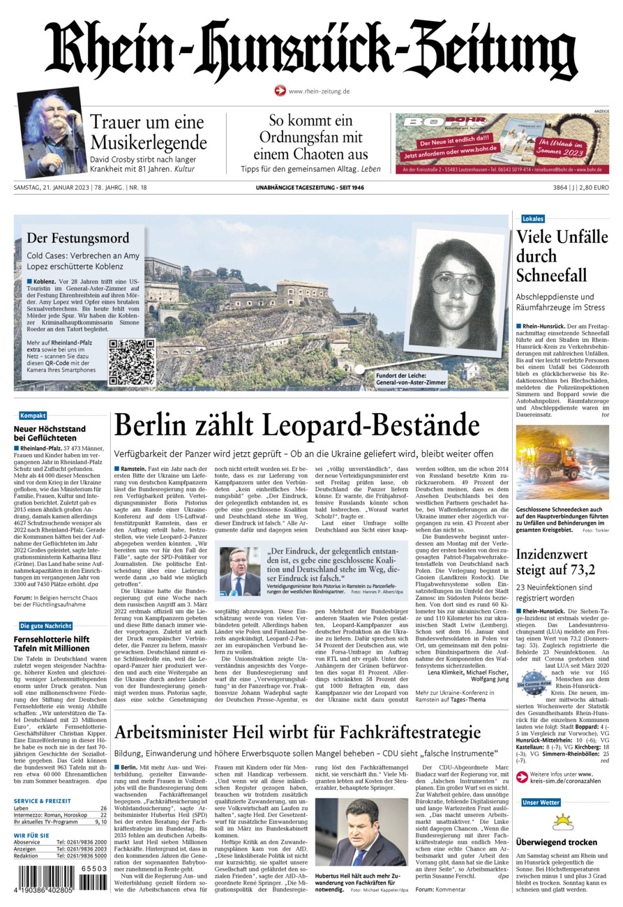 Rhein-Hunsrück-Zeitung vom Samstag, 21.01.2023