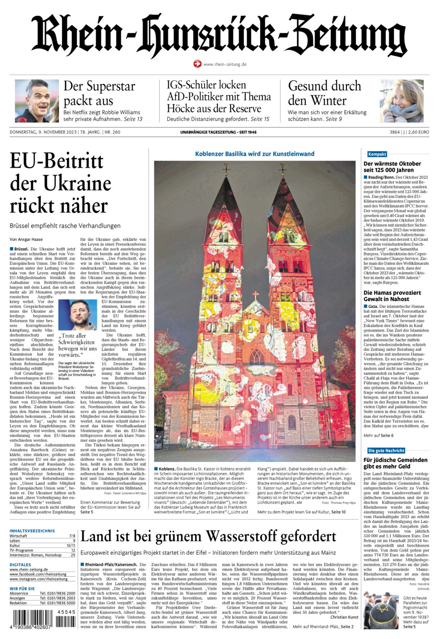 Rhein-Hunsrück-Zeitung vom Donnerstag, 09.11.2023