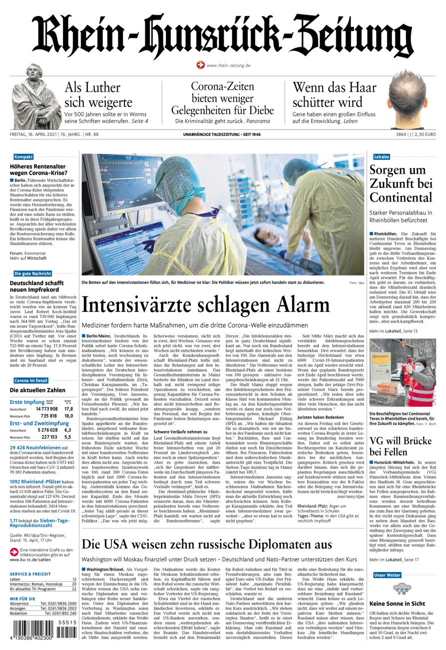 Rhein-Hunsrück-Zeitung vom Freitag, 16.04.2021