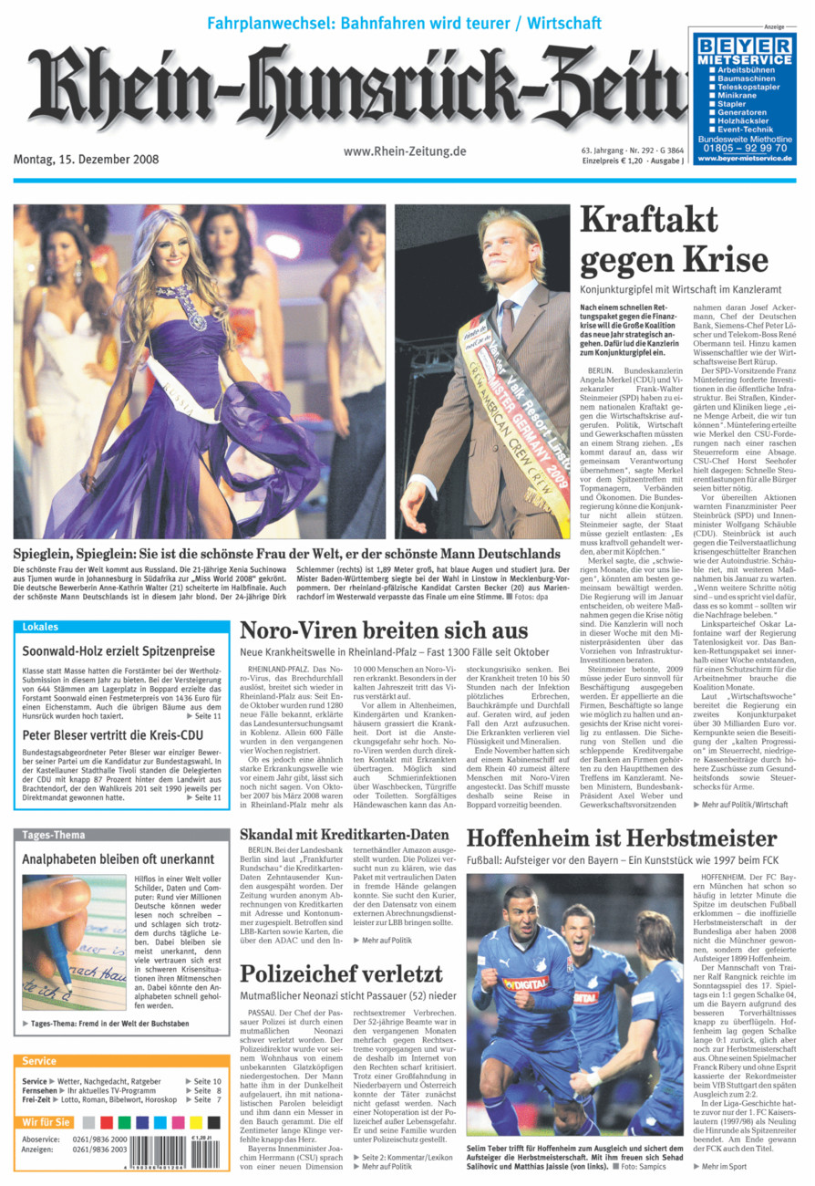 Rhein-Hunsrück-Zeitung vom Montag, 15.12.2008