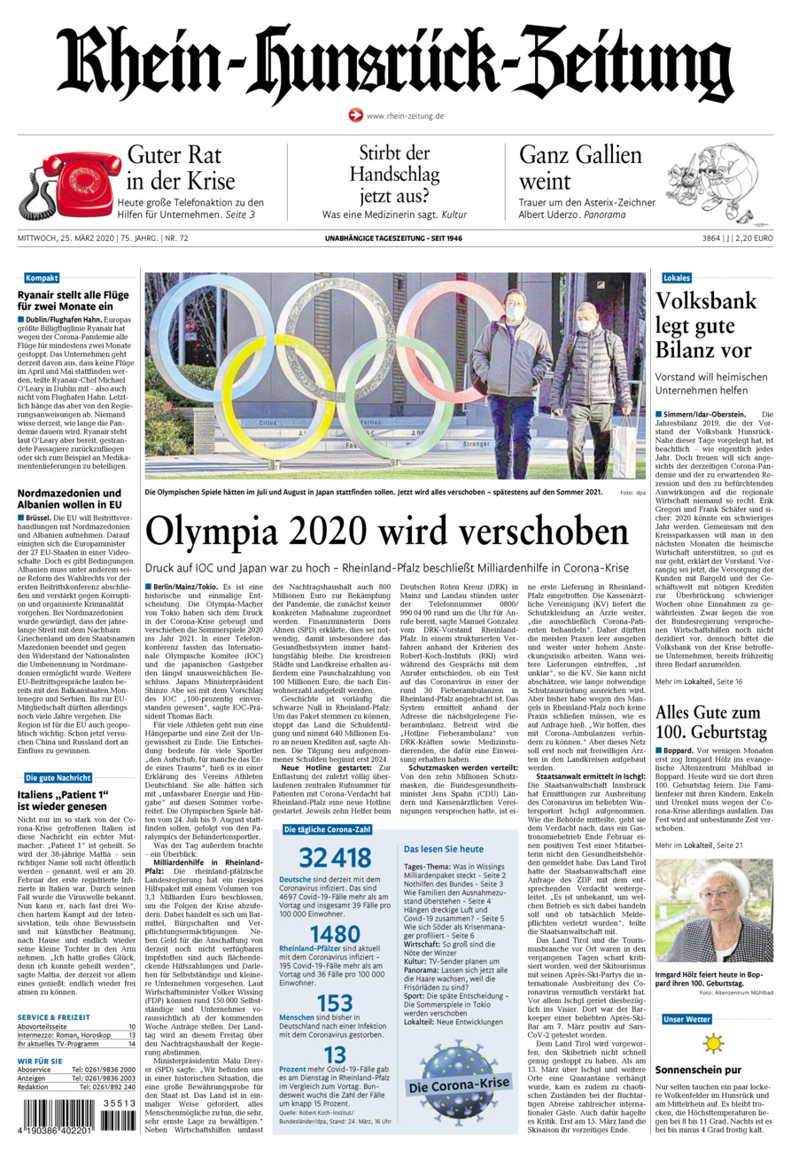Rhein-Hunsrück-Zeitung vom Mittwoch, 25.03.2020