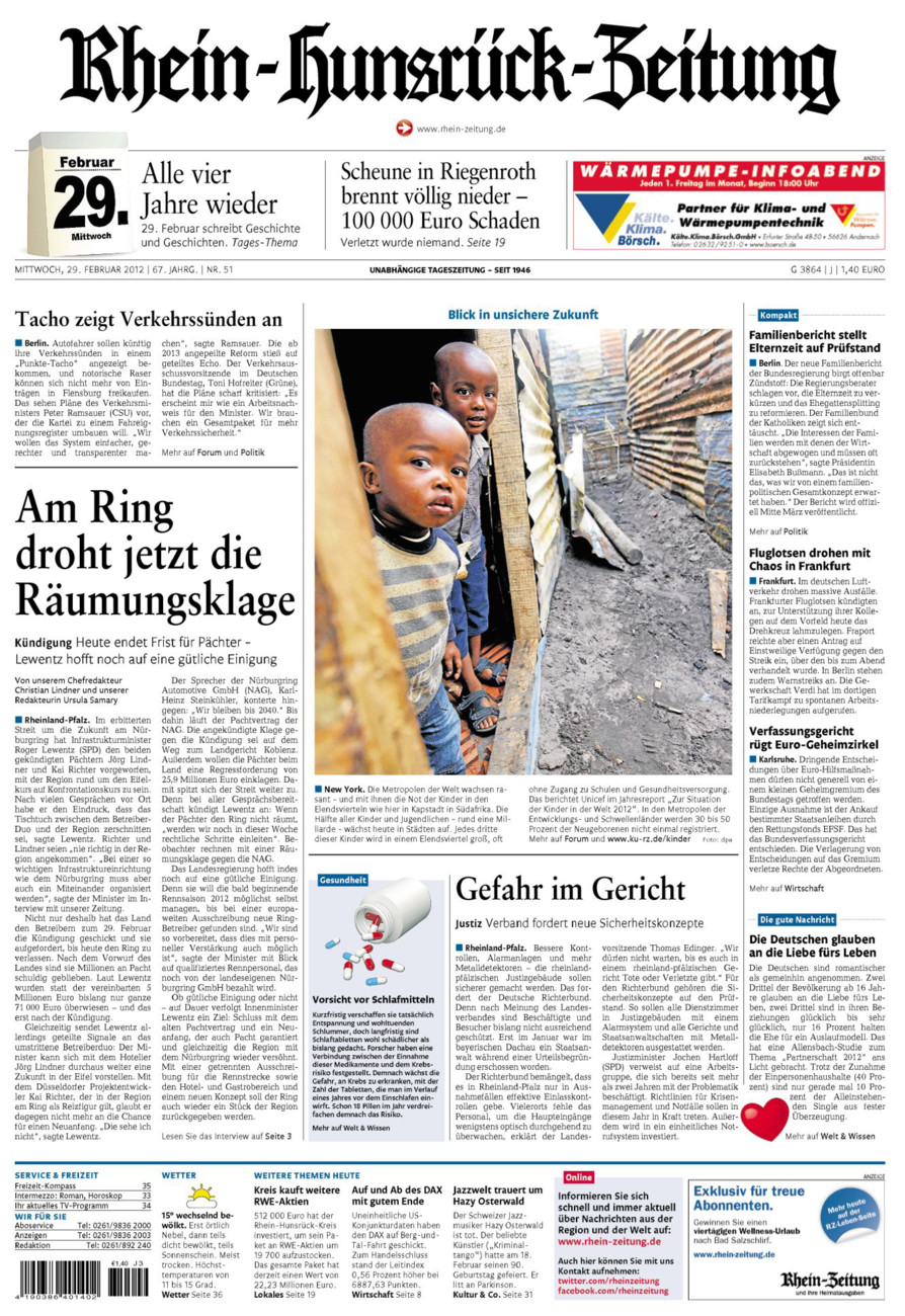 Rhein-Hunsrück-Zeitung vom Mittwoch, 29.02.2012