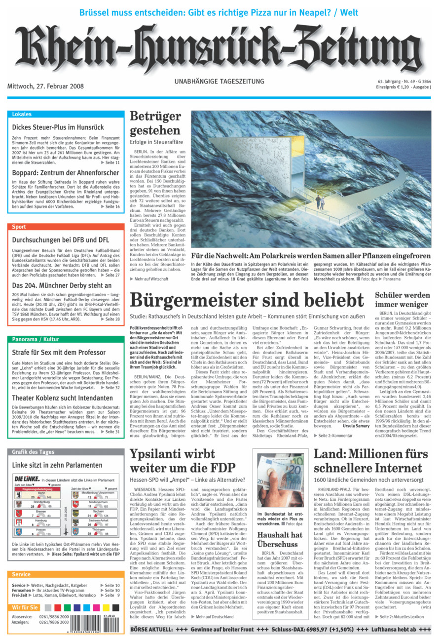 Rhein-Hunsrück-Zeitung vom Mittwoch, 27.02.2008