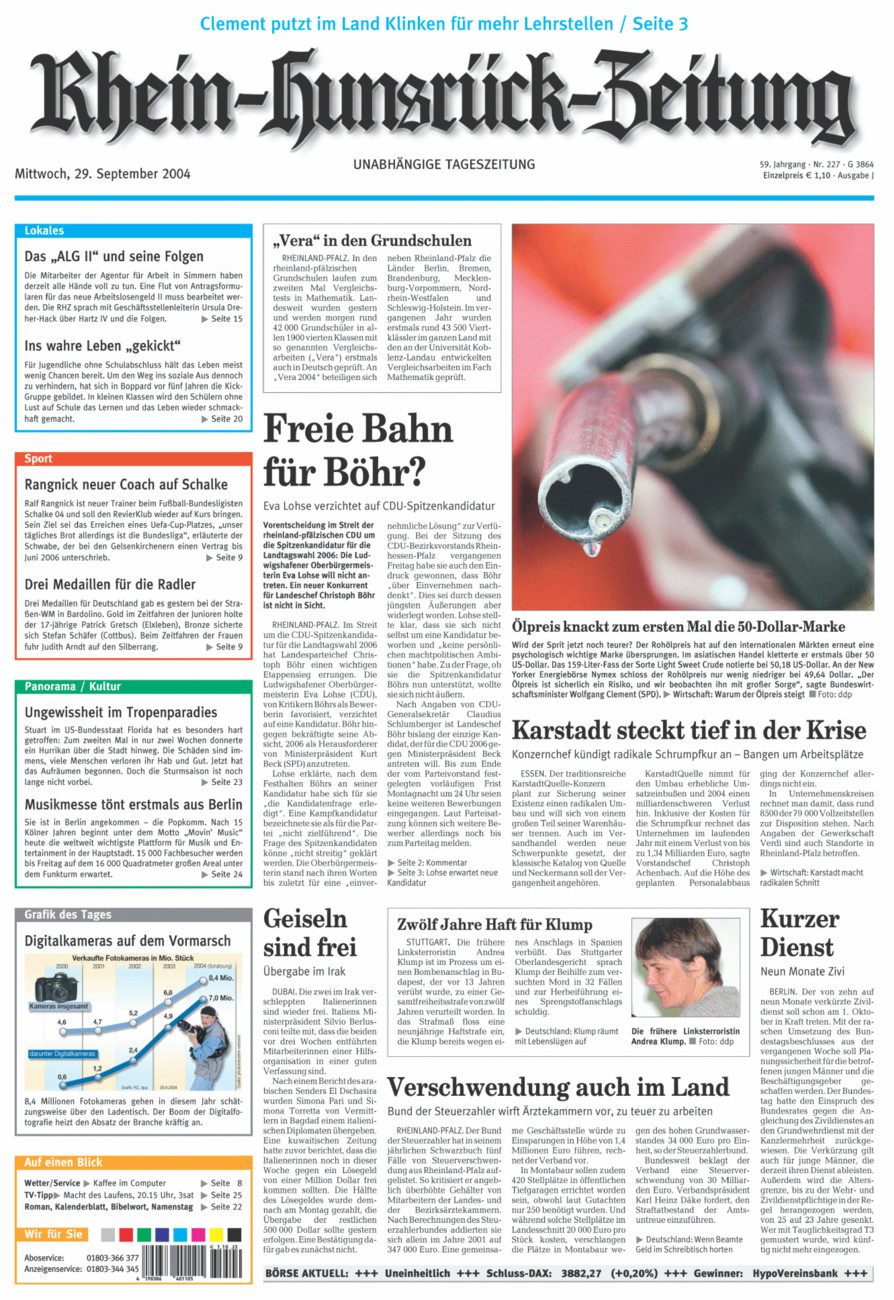 Rhein-Hunsrück-Zeitung vom Mittwoch, 29.09.2004