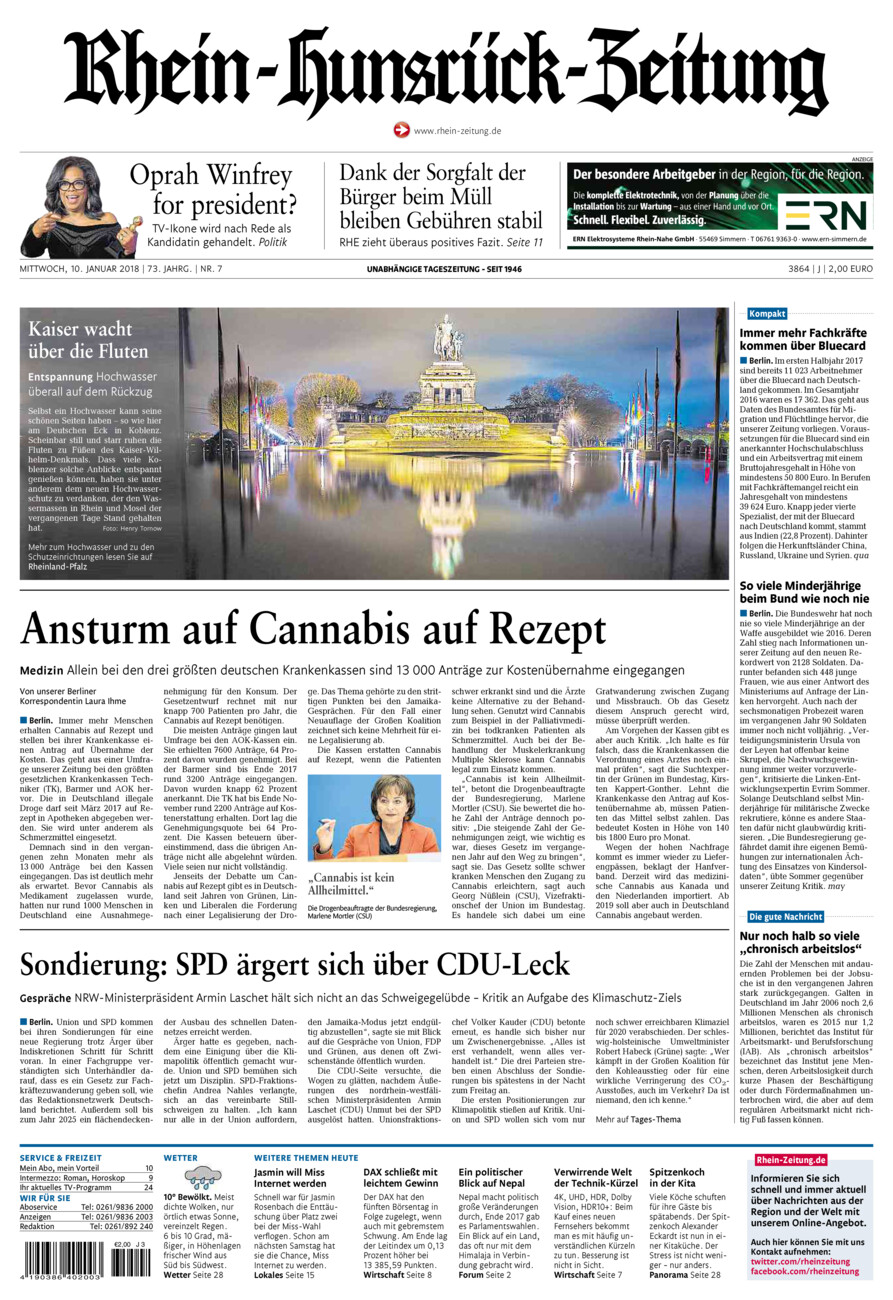 Rhein-Hunsrück-Zeitung vom Mittwoch, 10.01.2018