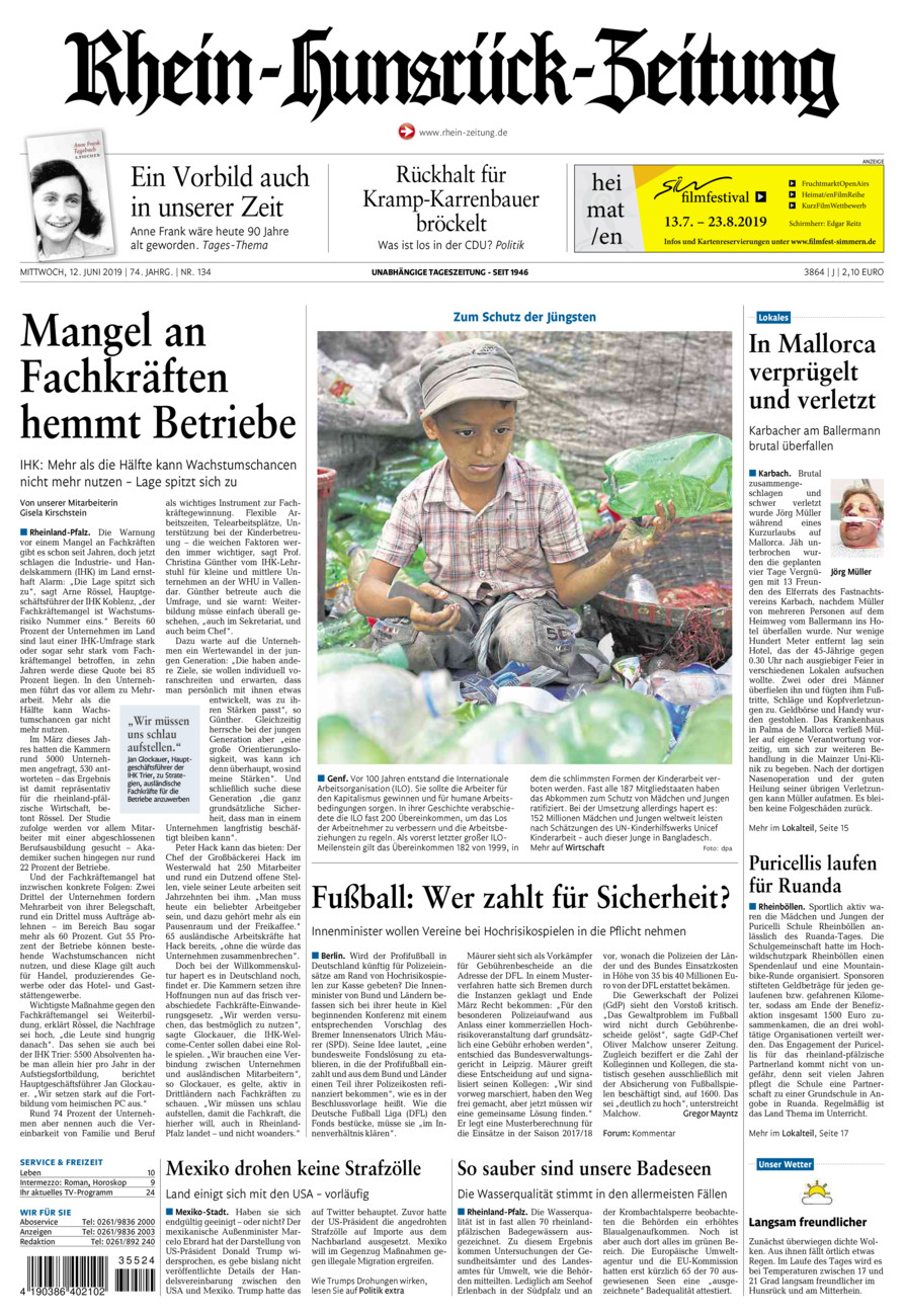 Rhein-Hunsrück-Zeitung vom Mittwoch, 12.06.2019