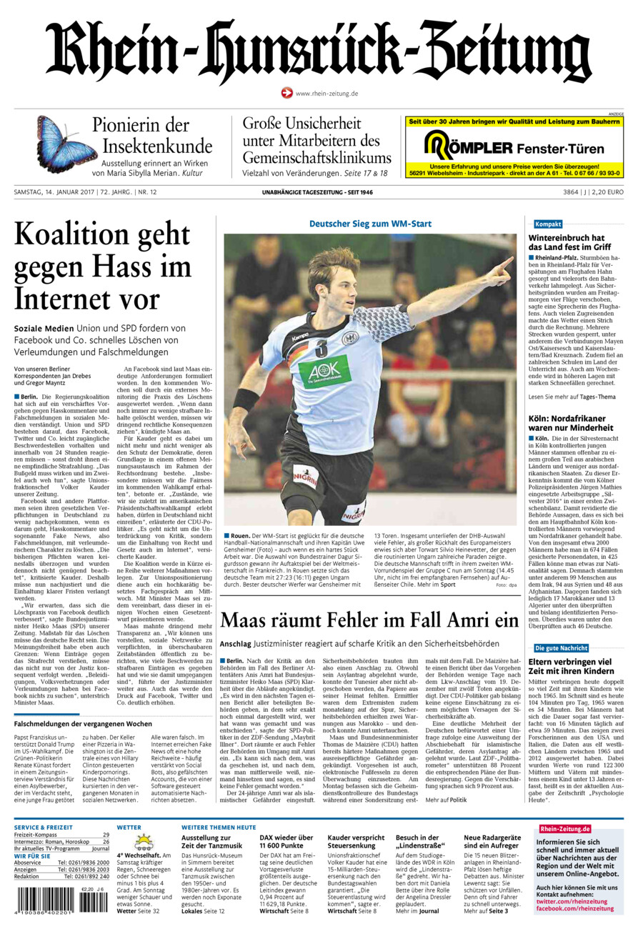 Rhein-Hunsrück-Zeitung vom Samstag, 14.01.2017