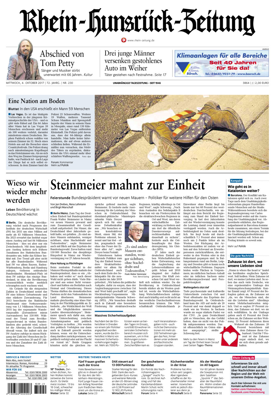 Rhein-Hunsrück-Zeitung vom Mittwoch, 04.10.2017