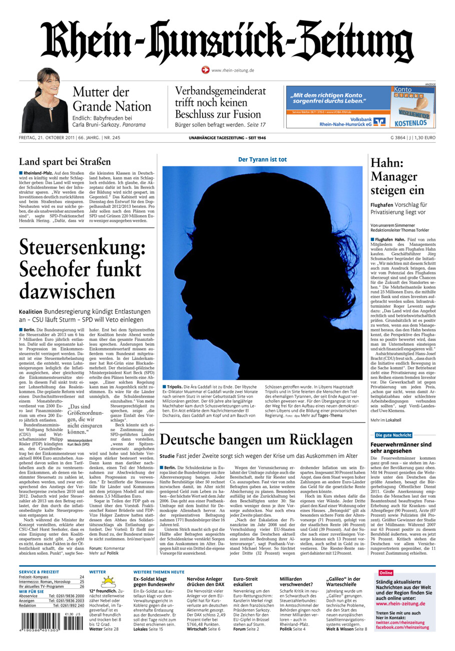 Rhein-Hunsrück-Zeitung vom Freitag, 21.10.2011