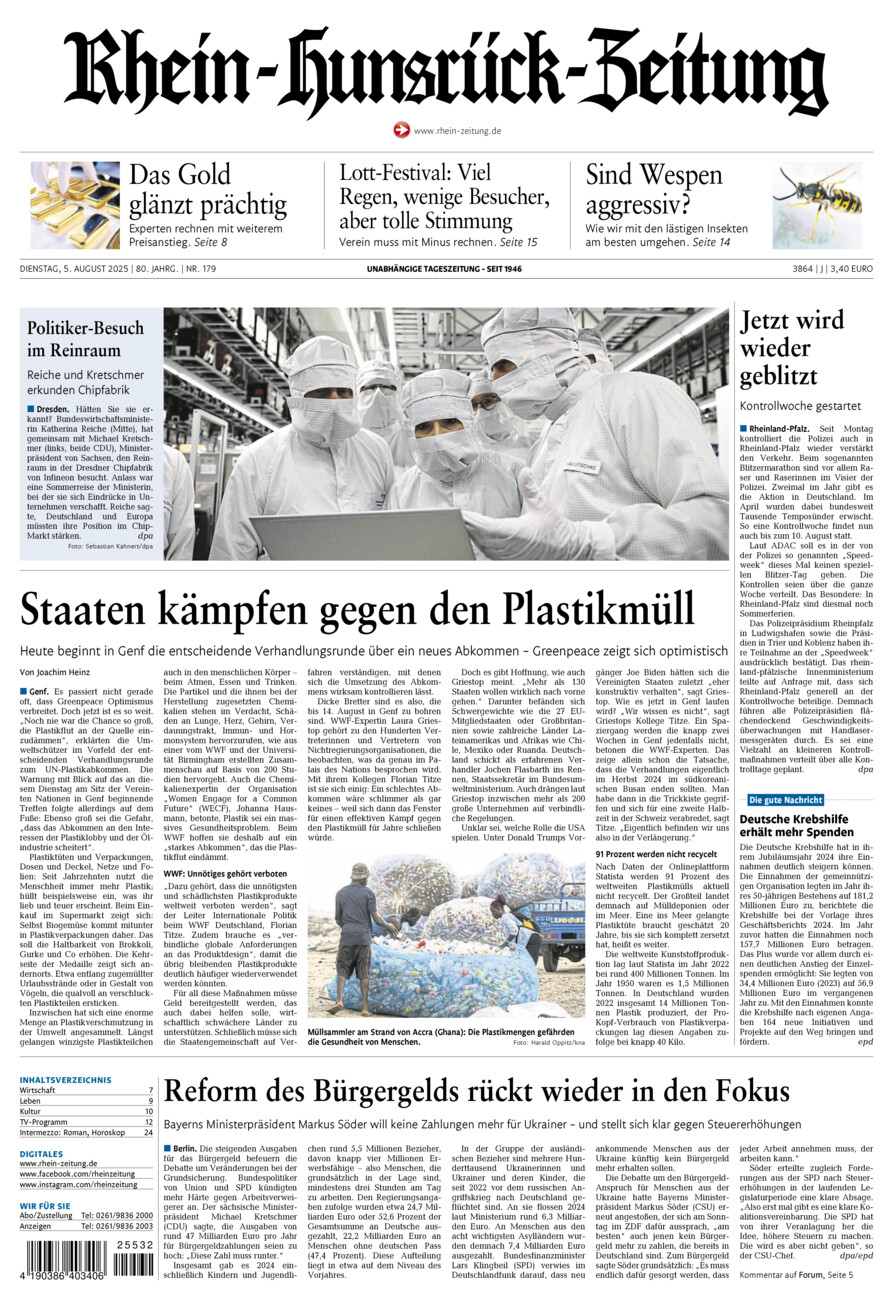 Rhein-Hunsrück-Zeitung vom Dienstag, 05.08.2025