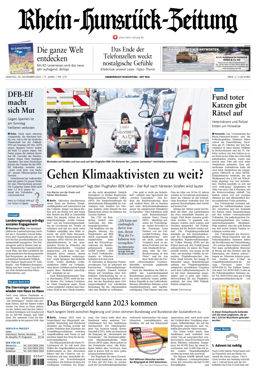 Rhein-Hunsrück-Zeitung vom Samstag, 26.11.2022