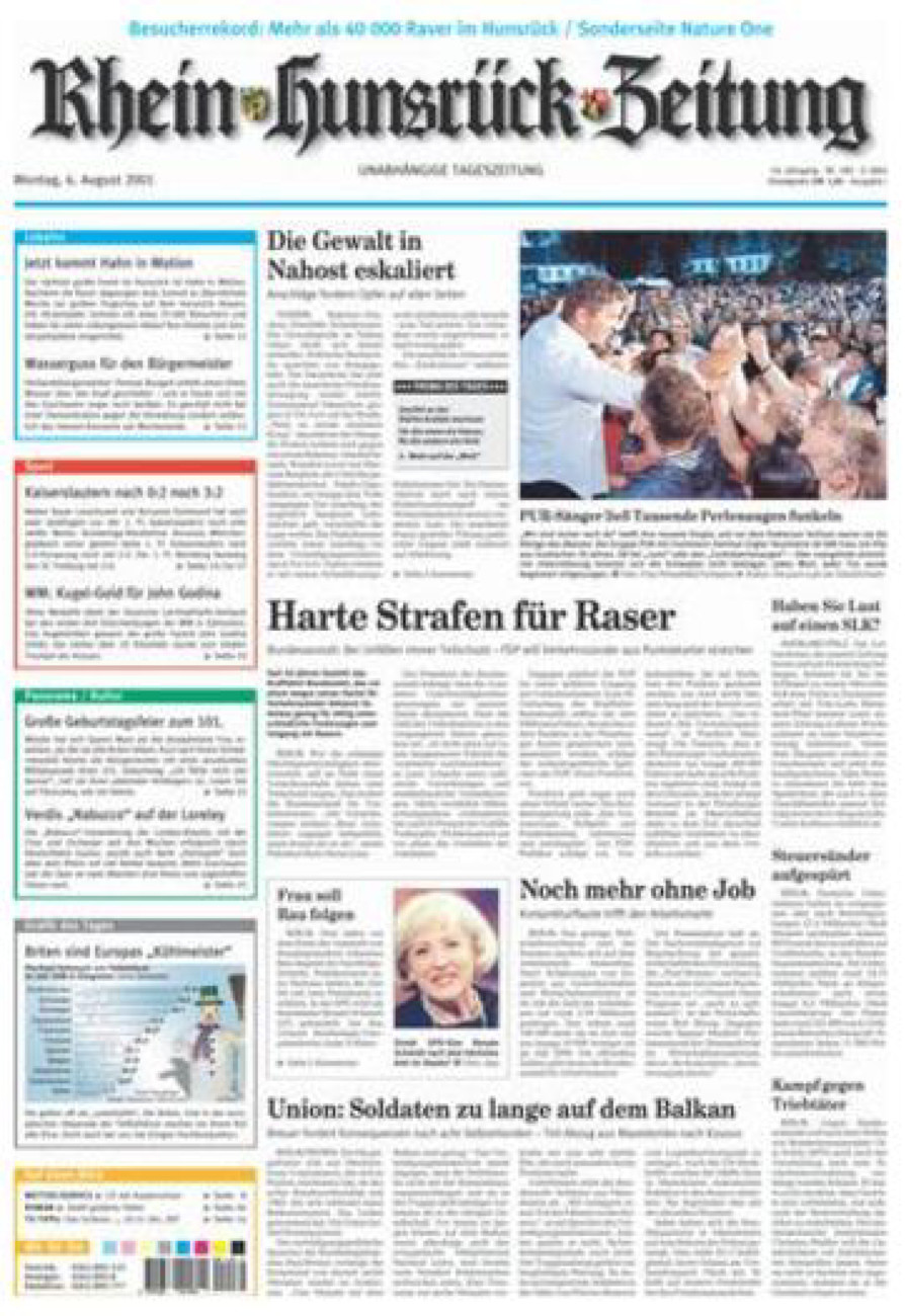 Rhein-Hunsrück-Zeitung vom Montag, 06.08.2001